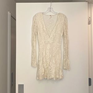 Free people cream long sleeve embroidered dress
